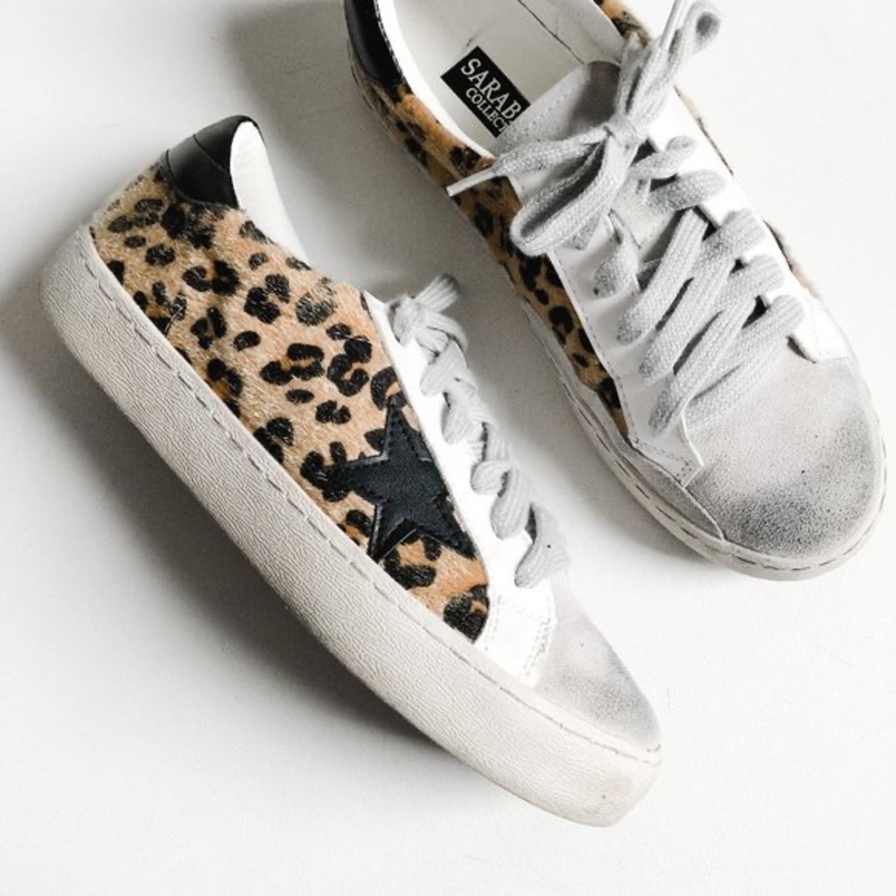 Sara Leopard-Print Low Top Sneakers with Black Star